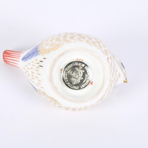 882 - A Crown Derby paperweight, study of a Gold Crest, gold stopper