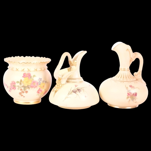 885 - A group of Royal Worcester Blush Ivory jugs and vase, all with floral spray and gilded decoration, 1... 