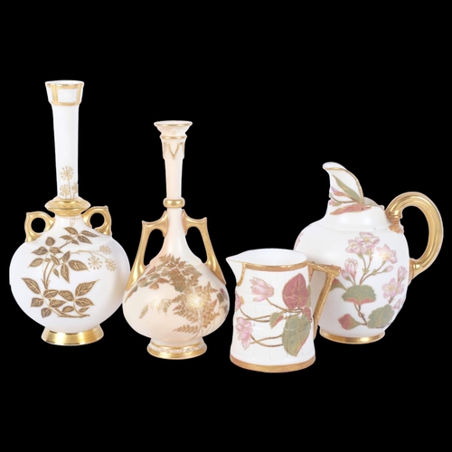 888 - A group of Royal Worcester Blush Ivory vases and jugs, all with floral spray and gilded decoration, ... 