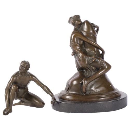 An Erotic Bronze Female Figure On Marble Plinth H Cm And A Bronze