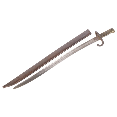 192 - A French model 1866 sword bayonet, length 69cm, and scabbard