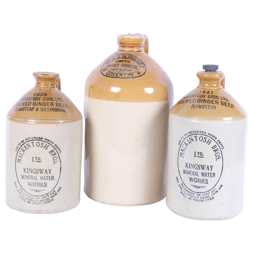 669 - 2 Makintosh Bros ginger beer flagons, and a larger flagon for W & C Slingsby, Coventry, 32cm