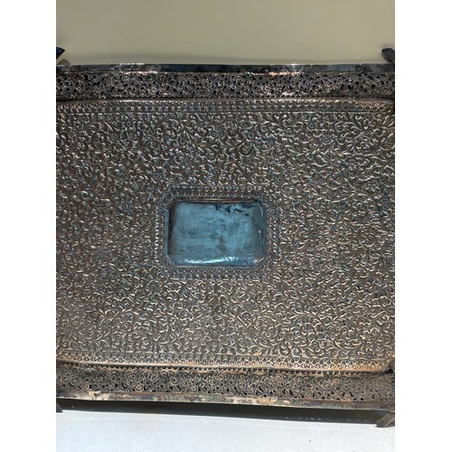 1799 - A Colonial Indian Kutch silver 2-handled tea tray, Karachi, early 20th century, elongated octagonal ... 