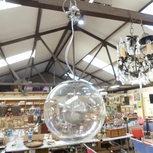 791 - An Italian contemporary pendant light fitting within a large globular glass dome. Overall diameter 3... 