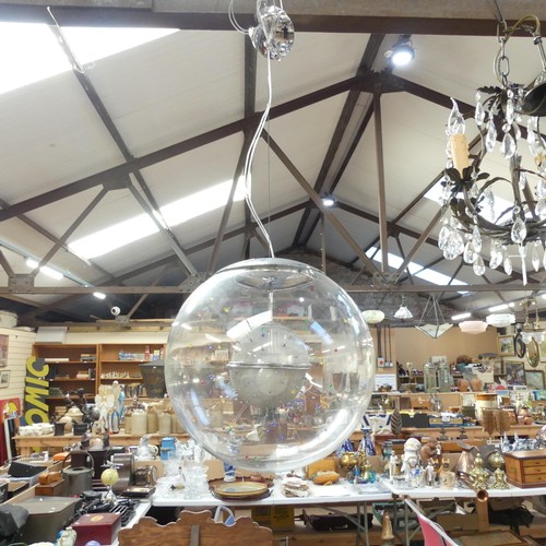 791 - An Italian contemporary pendant light fitting within a large globular glass dome. Overall diameter 3... 