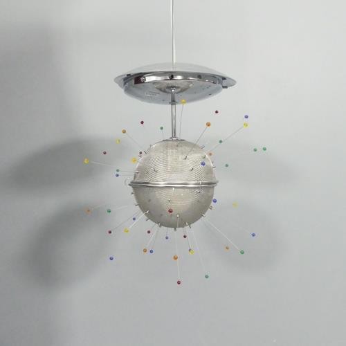 791 - An Italian contemporary pendant light fitting within a large globular glass dome. Overall diameter 3... 