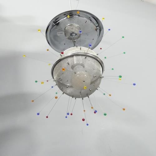 791 - An Italian contemporary pendant light fitting within a large globular glass dome. Overall diameter 3... 