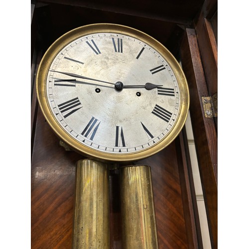 693 - A walnut-cased 8-day Vienna regulator wall clock, complete with key and pendulum, L130cm