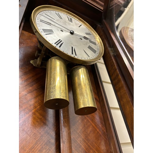 693 - A walnut-cased 8-day Vienna regulator wall clock, complete with key and pendulum, L130cm