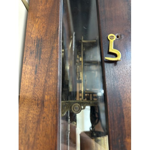 693 - A walnut-cased 8-day Vienna regulator wall clock, complete with key and pendulum, L130cm