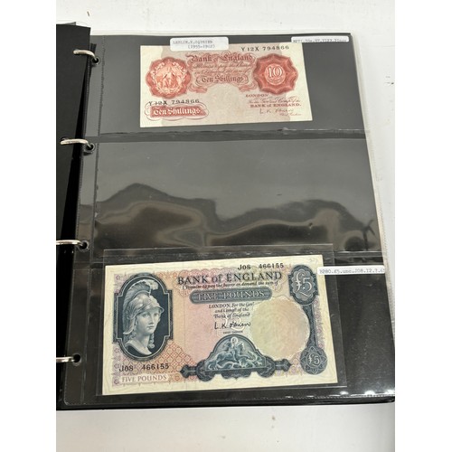 331 - An album of United Kingdom banknotes, including 2 white £5 notes, £1 notes from circa 1930, 1940, 19... 