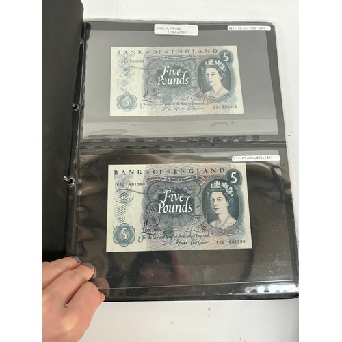 331 - An album of United Kingdom banknotes, including 2 white £5 notes, £1 notes from circa 1930, 1940, 19... 