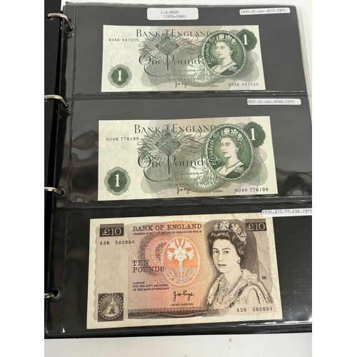 331 - An album of United Kingdom banknotes, including 2 white £5 notes, £1 notes from circa 1930, 1940, 19... 