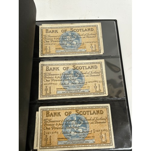 331 - An album of United Kingdom banknotes, including 2 white £5 notes, £1 notes from circa 1930, 1940, 19... 