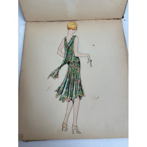 1005 - An album Circa 1927 showing a selection of ladies fashions, drawing/watercolours