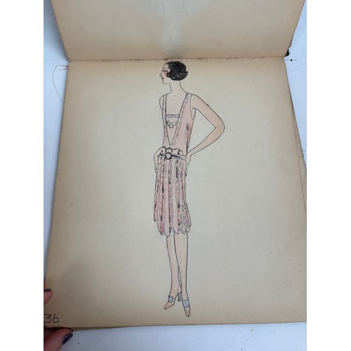 1005 - An album Circa 1927 showing a selection of ladies fashions, drawing/watercolours