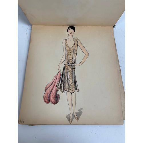 1005 - An album Circa 1927 showing a selection of ladies fashions, drawing/watercolours