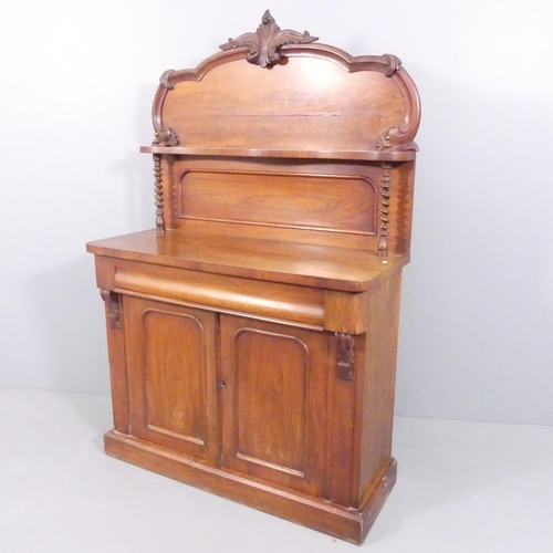 2102 - A Victorian mahogany chiffonier, with raised back, single drawer and cupboards under. 108x164x45cm.