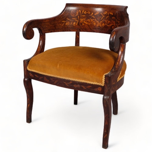 101 - An 18th century Dutch marquetry bow arm chair, width 64cm