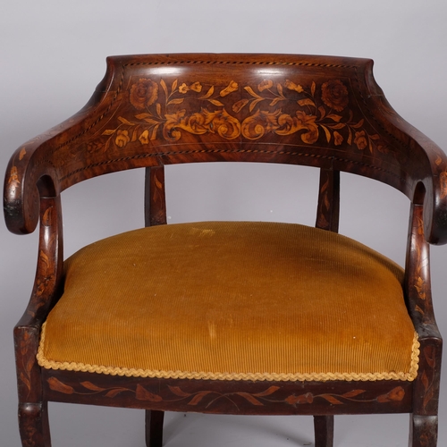 101 - An 18th century Dutch marquetry bow arm chair, width 64cm