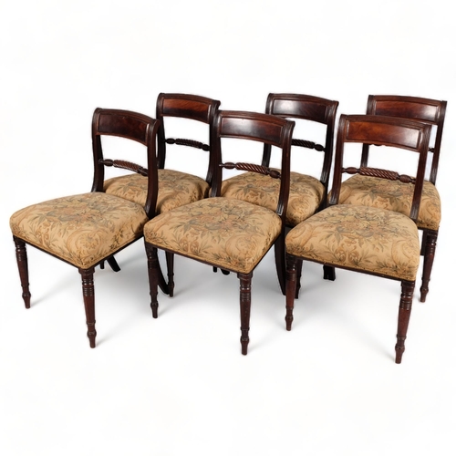 103 - Set of 6 George III Period mahogany dining chairs, with rope twist back rails and turned legs