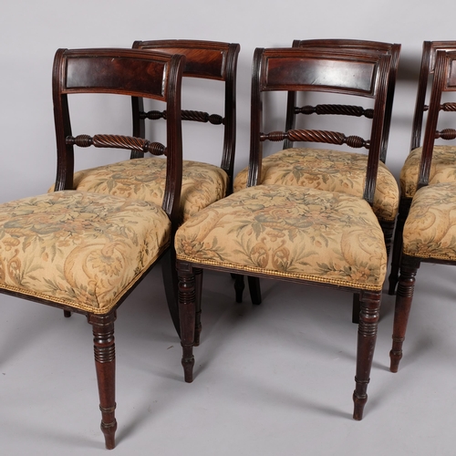 103 - Set of 6 George III Period mahogany dining chairs, with rope twist back rails and turned legs