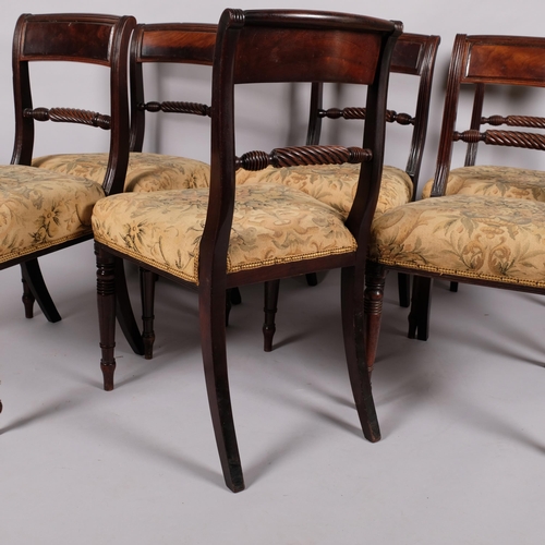 103 - Set of 6 George III Period mahogany dining chairs, with rope twist back rails and turned legs