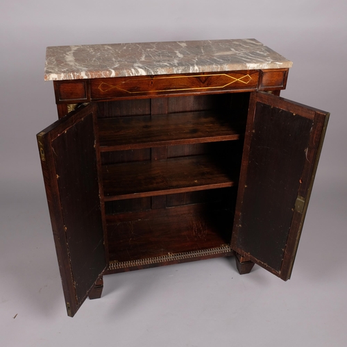 109 - 19th century rosewood Egyptian Revival side cabinet, with coloured marble top, inlaid brass stringin... 