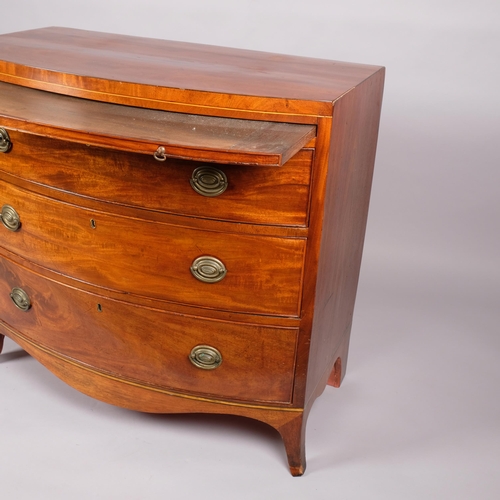 111 - 19th century mahogany bow-front chest of 3 long drawers, with brushing slide, width 91.5cm, depth 49... 