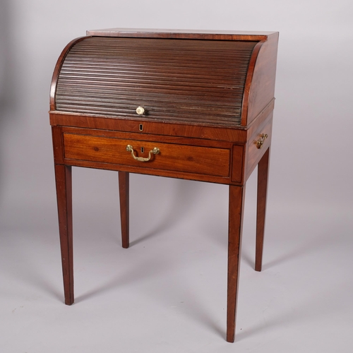 115 - Early 19th century mahogany cylinder-front writing desk of small size, with tambour front, frieze dr... 