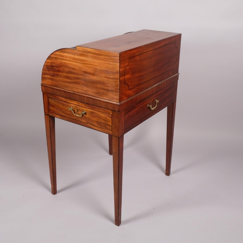 115 - Early 19th century mahogany cylinder-front writing desk of small size, with tambour front, frieze dr... 