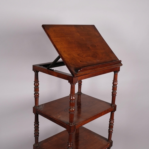 118 - Early 19th century rosewood 4-tier whatnot, with cantilever reading top section and drawer-fitted ba... 