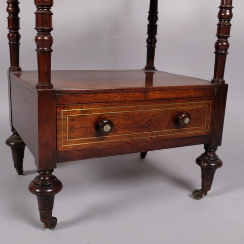 118 - Early 19th century rosewood 4-tier whatnot, with cantilever reading top section and drawer-fitted ba... 