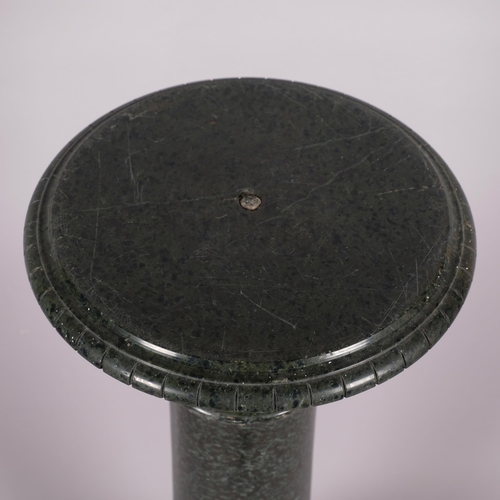 121 - 19th century green marble column on carved base, height 112cm, top diameter 29cm