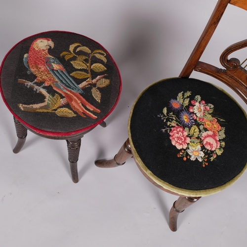 123 - 19th century rosewood music chair, with lyre-shaped back and adjustable seat, seat diameter 37cm, to... 