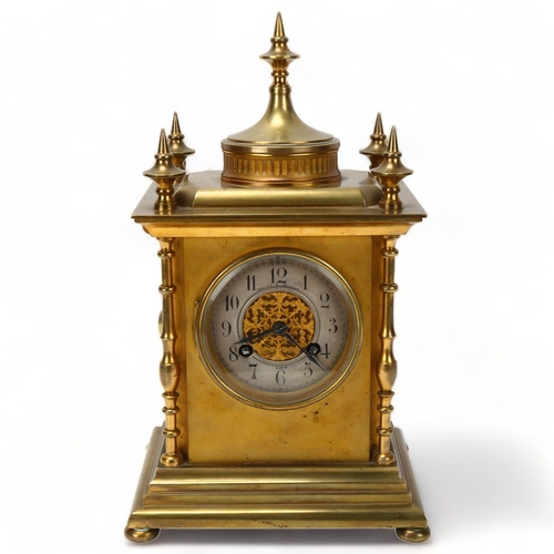 128 - 19th century French gilt-brass cased 8-day mantel clock, by Graham & Morton Paris, with silvered dia... 