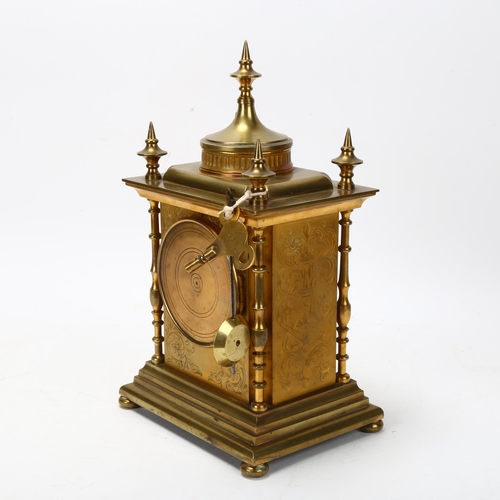 128 - 19th century French gilt-brass cased 8-day mantel clock, by Graham & Morton Paris, with silvered dia... 