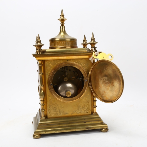 128 - 19th century French gilt-brass cased 8-day mantel clock, by Graham & Morton Paris, with silvered dia... 