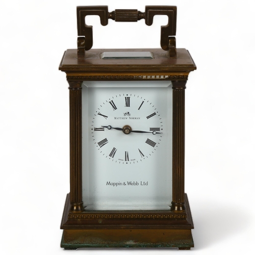 131 - MAPPIN & WEBB - a brass-cased carriage clock, by Matthew Norman, with Corinthian corner columns, cas... 