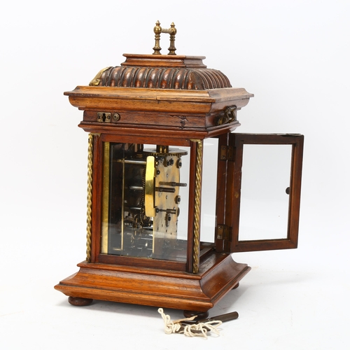 133 - 19th century German walnut-cased Symphonion musical mantel clock, hinged lid enclosing disc player p... 