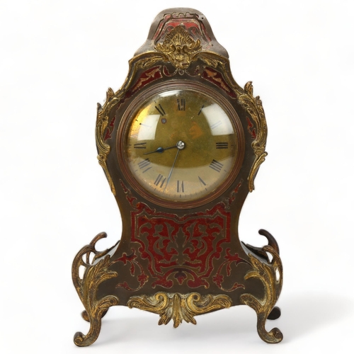 134 - Late 19th century tortoiseshell and brass Boulle marquetry balloon-cased mantel clock, with brass di... 