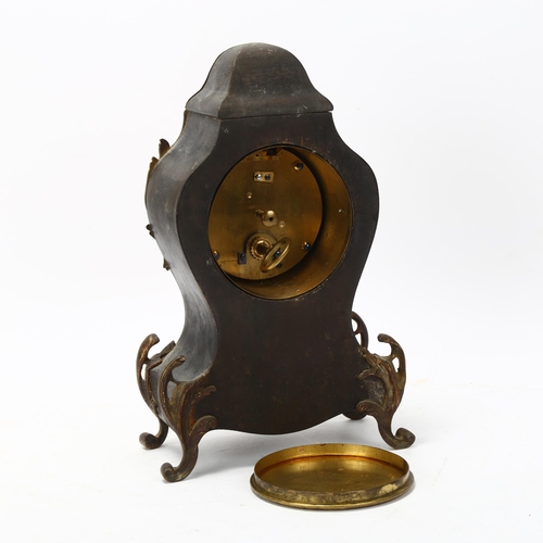 134 - Late 19th century tortoiseshell and brass Boulle marquetry balloon-cased mantel clock, with brass di... 