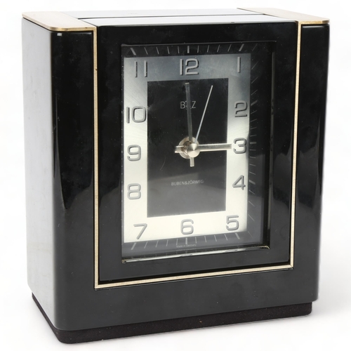 138 - BUBEN & ZORWEG - Twin Vision Noir quartz clock, varnished black stained wood and steel case, height ... 