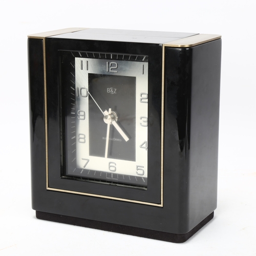 138 - BUBEN & ZORWEG - Twin Vision Noir quartz clock, varnished black stained wood and steel case, height ... 