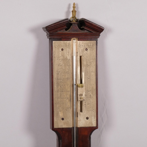 141 - A mahogany stick barometer, with engraved silvered dial signed Springer of Bristol, length 92cm