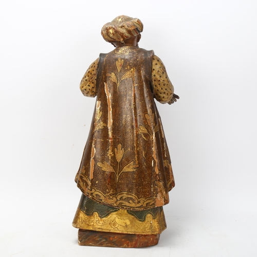 150 - An 18th Century Italian carved and painted wood figure of standing wise man, height 45cm