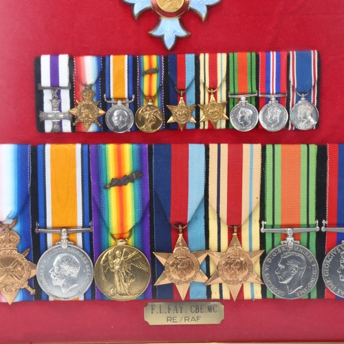 154 - A framed group of 9 Great War and Second War Service medals, including Military Cross awarded to F L... 