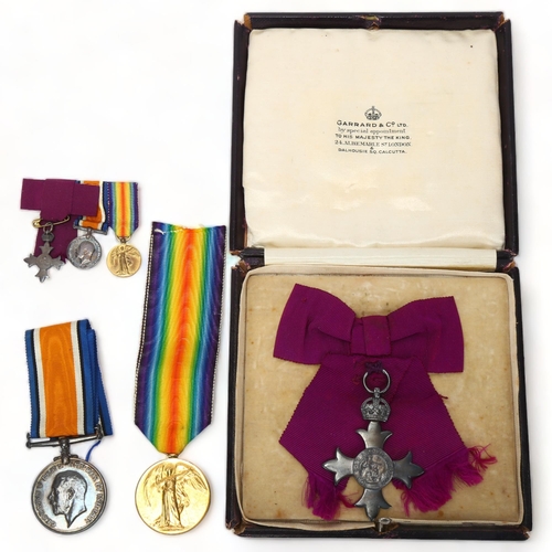 156 - Pair of Great War medals and MBE awarded to 96742 Cpl J P S Pillans RE, together with miniature meda... 