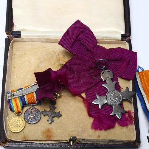 156 - Pair of Great War medals and MBE awarded to 96742 Cpl J P S Pillans RE, together with miniature meda... 