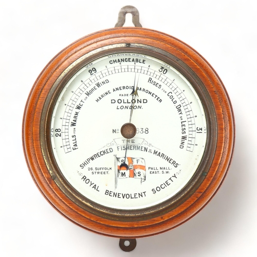 168 - Oak-cased Dollond marine aneroid wall barometer, dial inscribed The Shipwrecked Fishermen and Marine... 